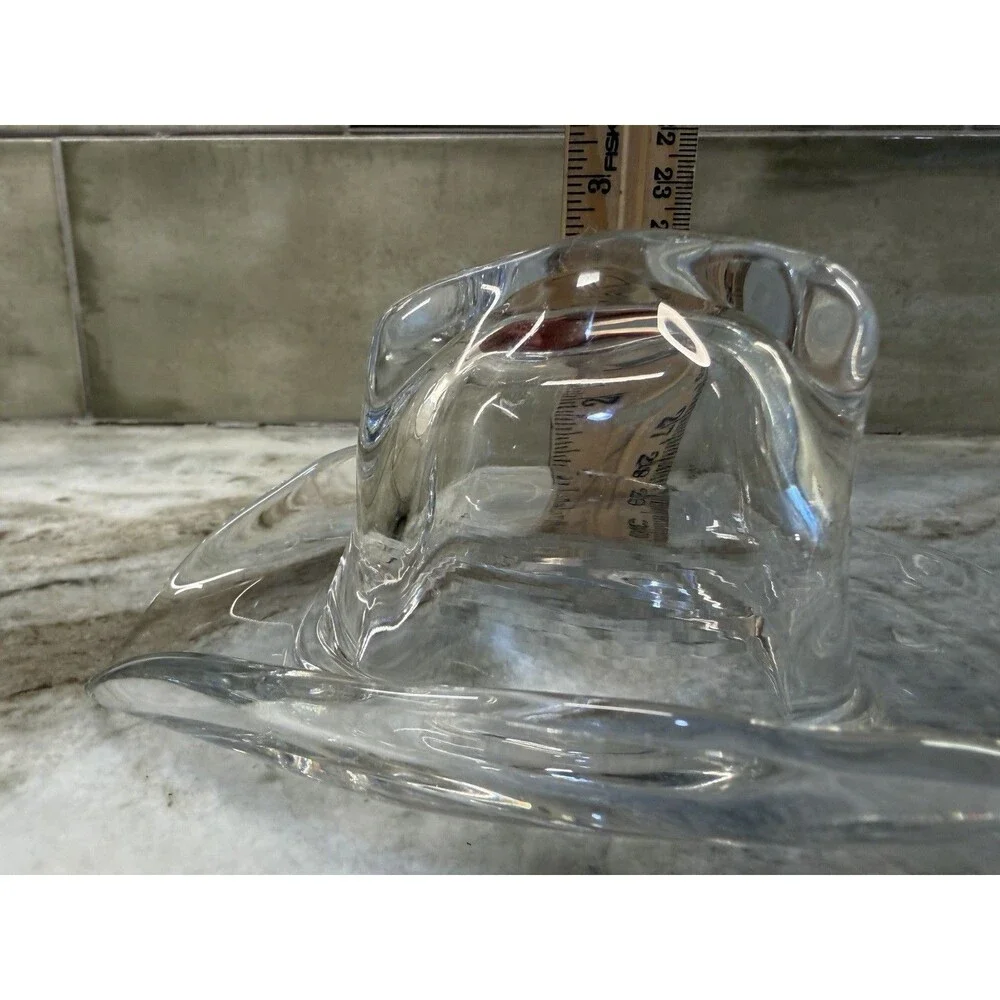Vintage Signed Ralph Lauren Lead Crystal Glass Cowboy Hat Decorative Paperweight - Picture 9 of 9